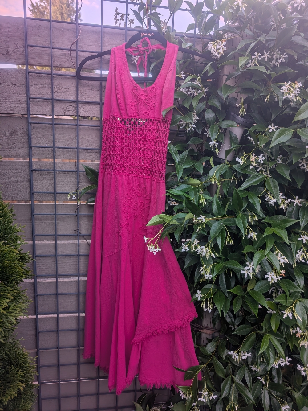 Women’s Fuchsia Crochet Bodice Maxi Dress